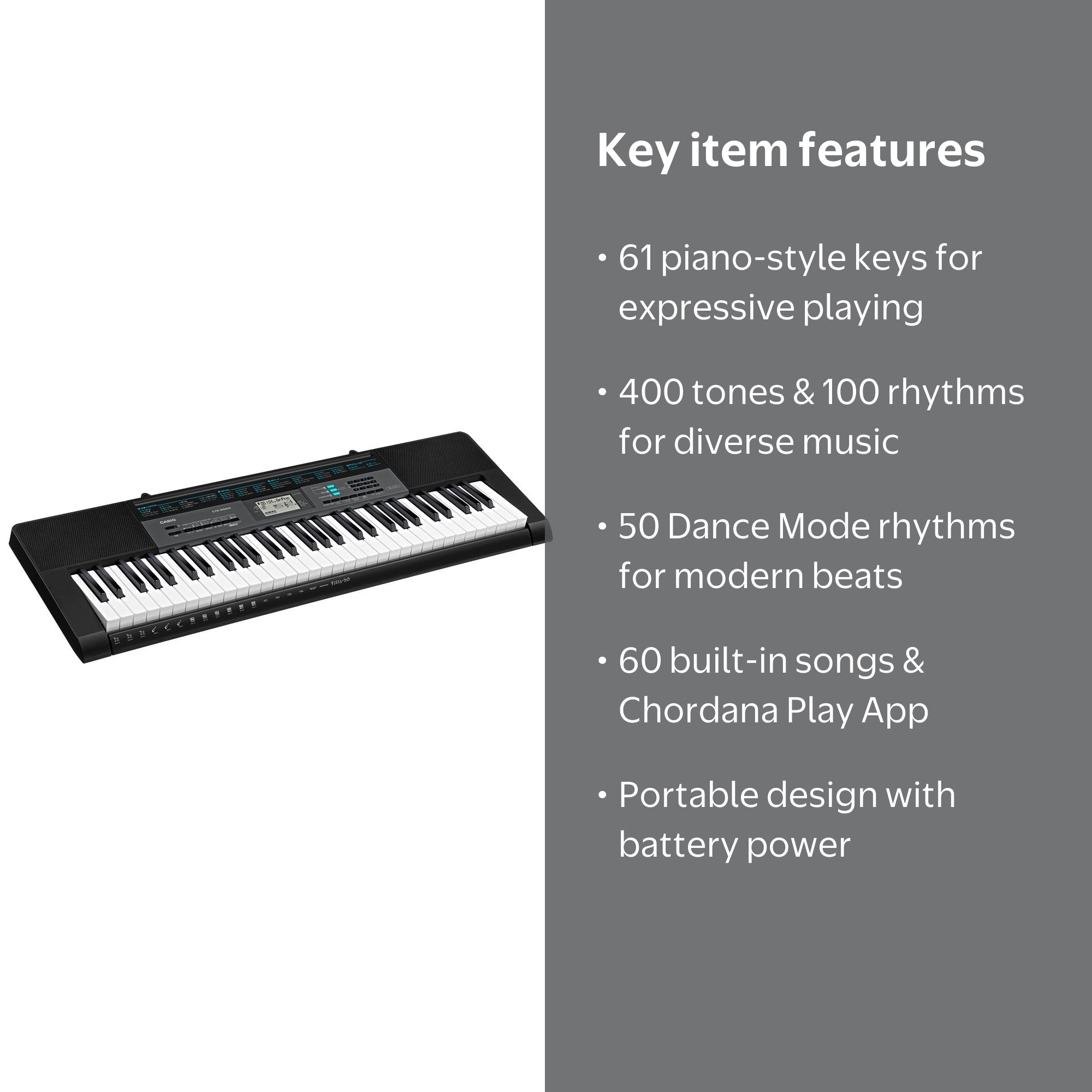 Casio CTK-2550 61 Key Portable Black Keyboard with App Integration