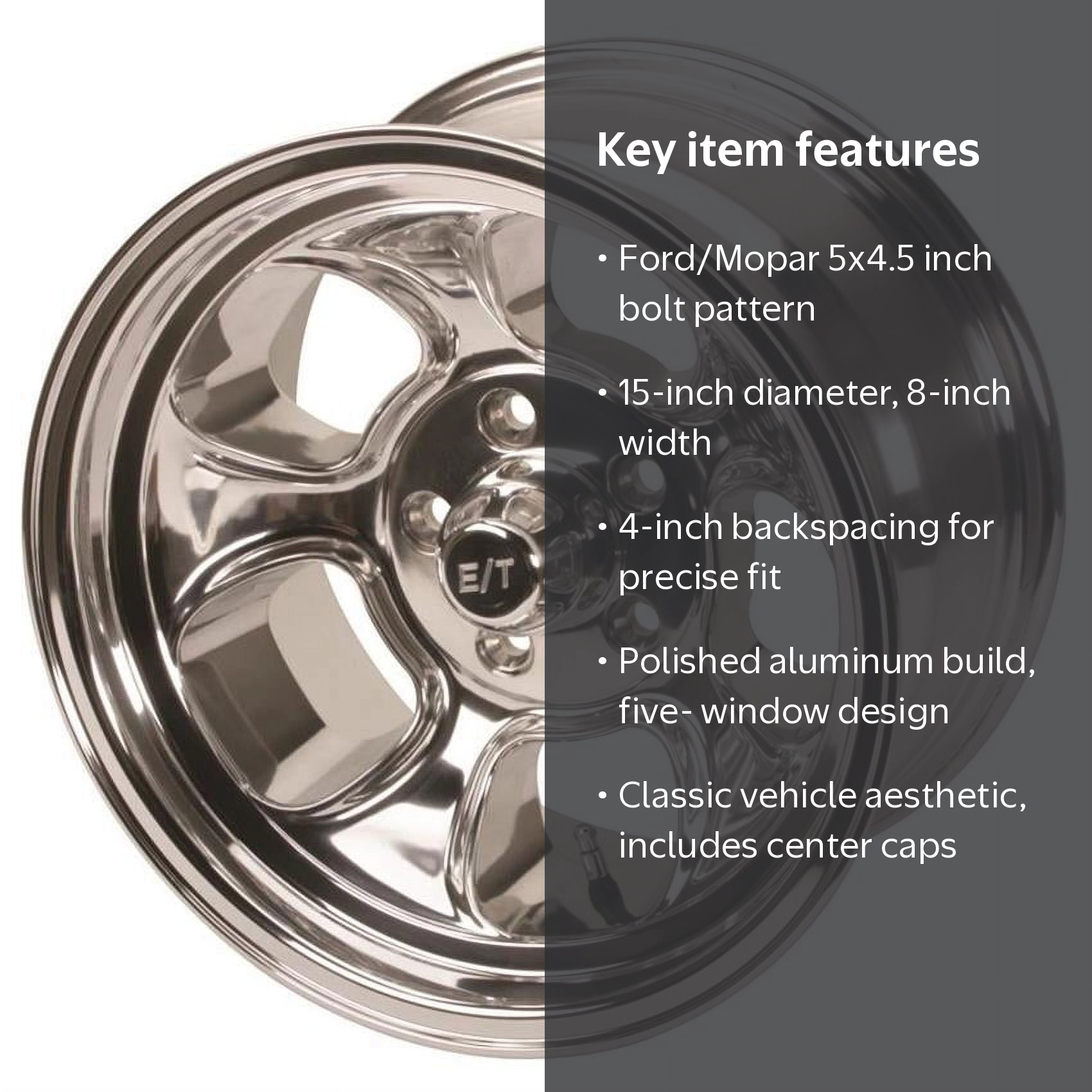 Team III Wheels ET Five Window 15X8 Wheel, 5x4.5, 4 Inch BS