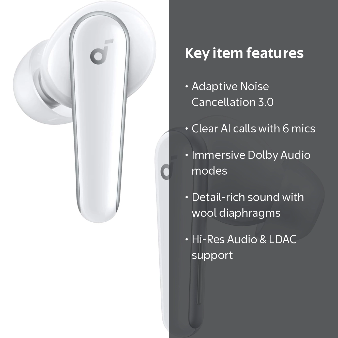 Soundcore Liberty 5 Noise-Cancelling Earbuds, Adaptive ANC, 2x 