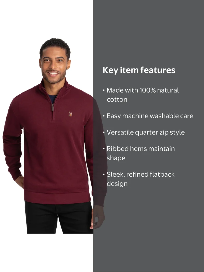 U.S. Polo Assn. Men's Quarter Zip Flatback - Walmart.com