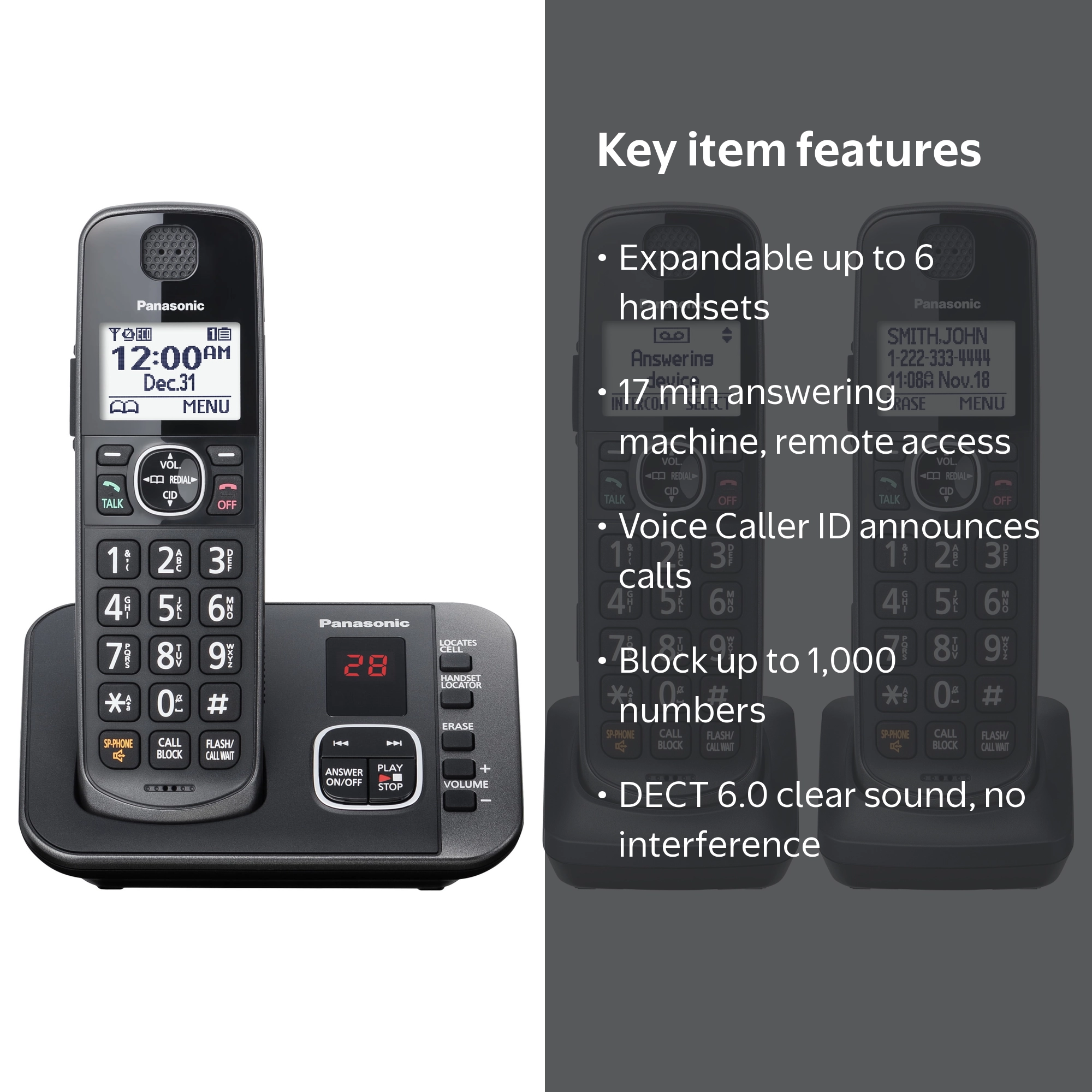 Panasonic KX-TG3833M 3-Handset Expandable Wireless Home Phone
