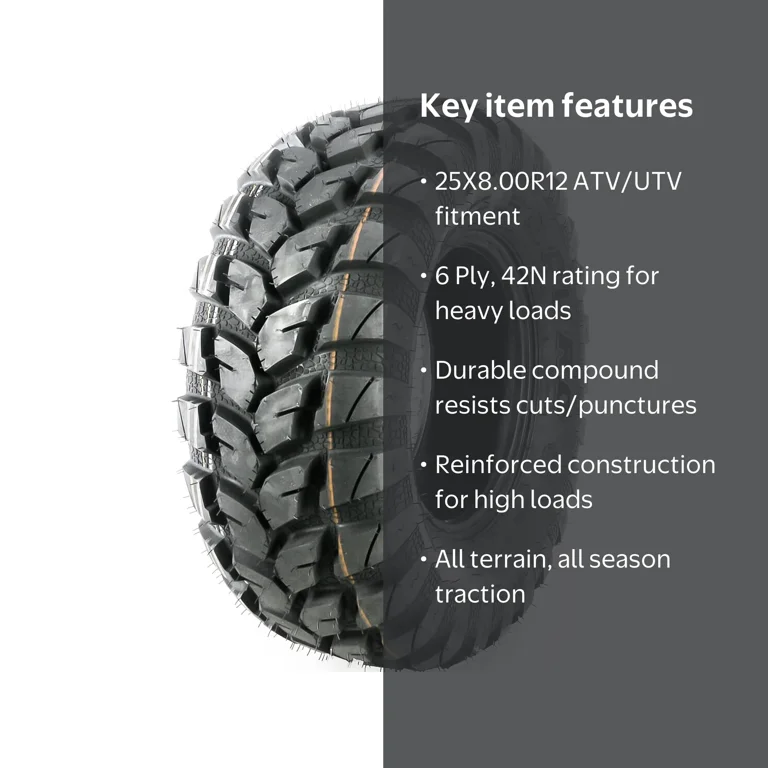 Duro, ATV UTV Tire, 25X8.00R12, All Terrain All Season Black