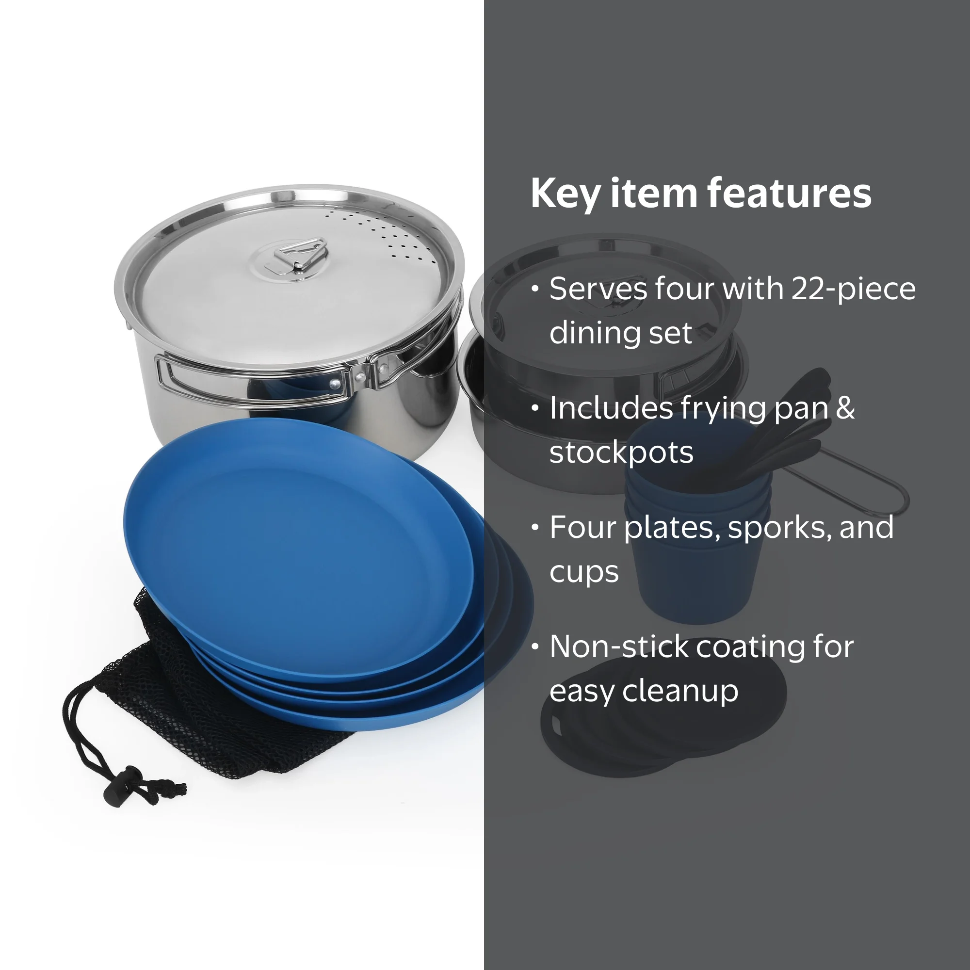 Free Shipping! Ozark Trail 22-Piece Camping Cook and Dine Set with