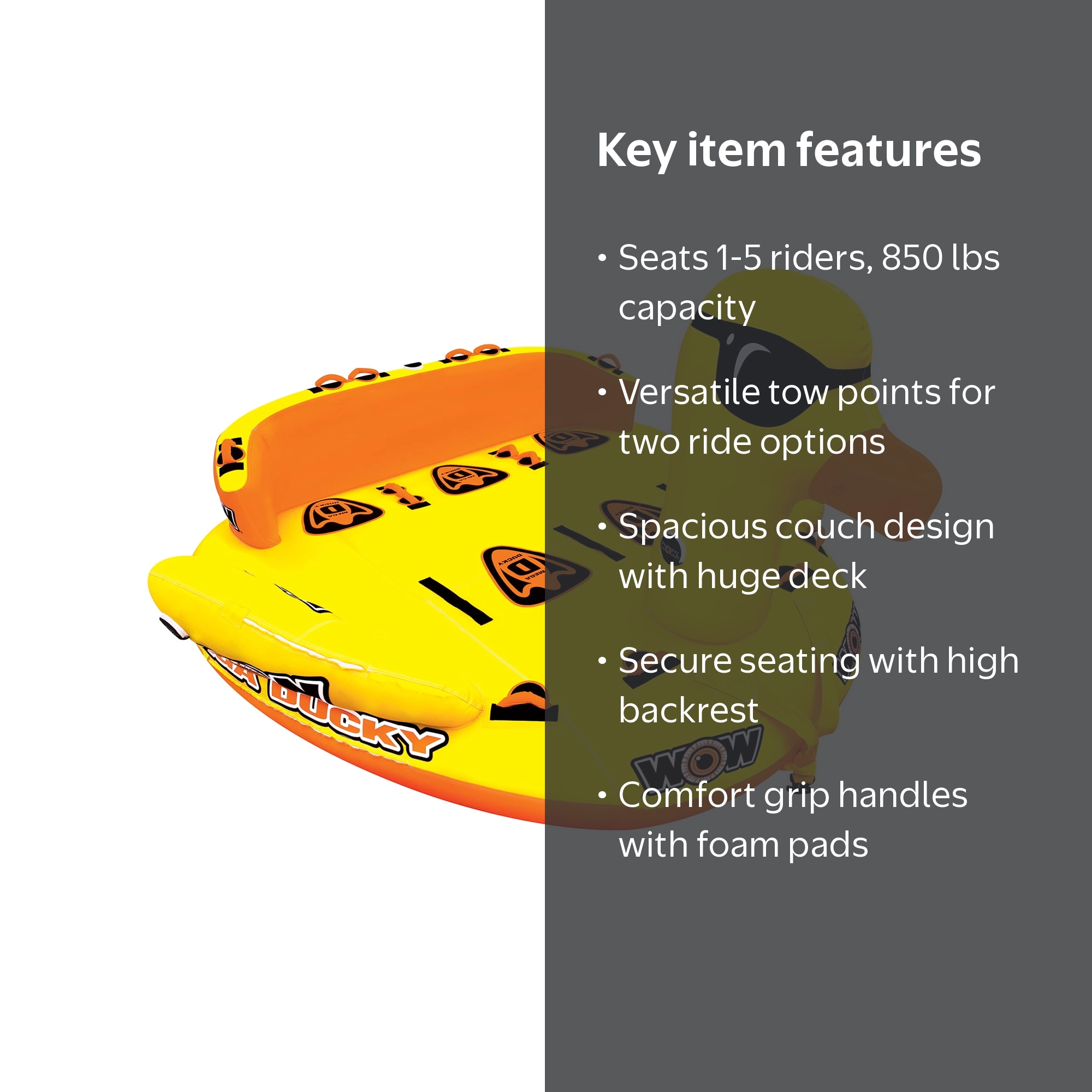 WOW Sports, Mega Ducky Towable, 19-1060, 5 Rider Water Tube