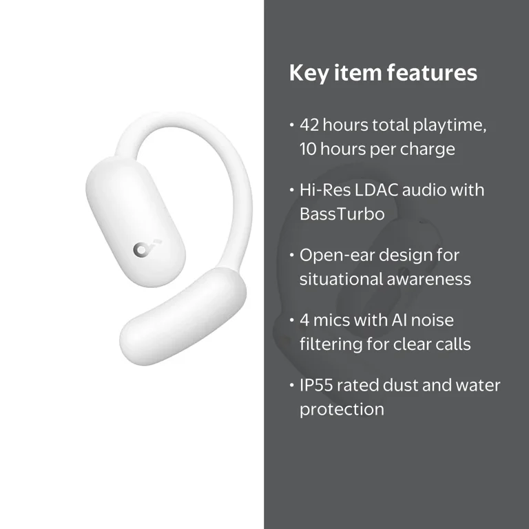 Soundcore AeroFit 2 Open-Ear Earbuds, 42H Playtime, Hi-Res Audio
