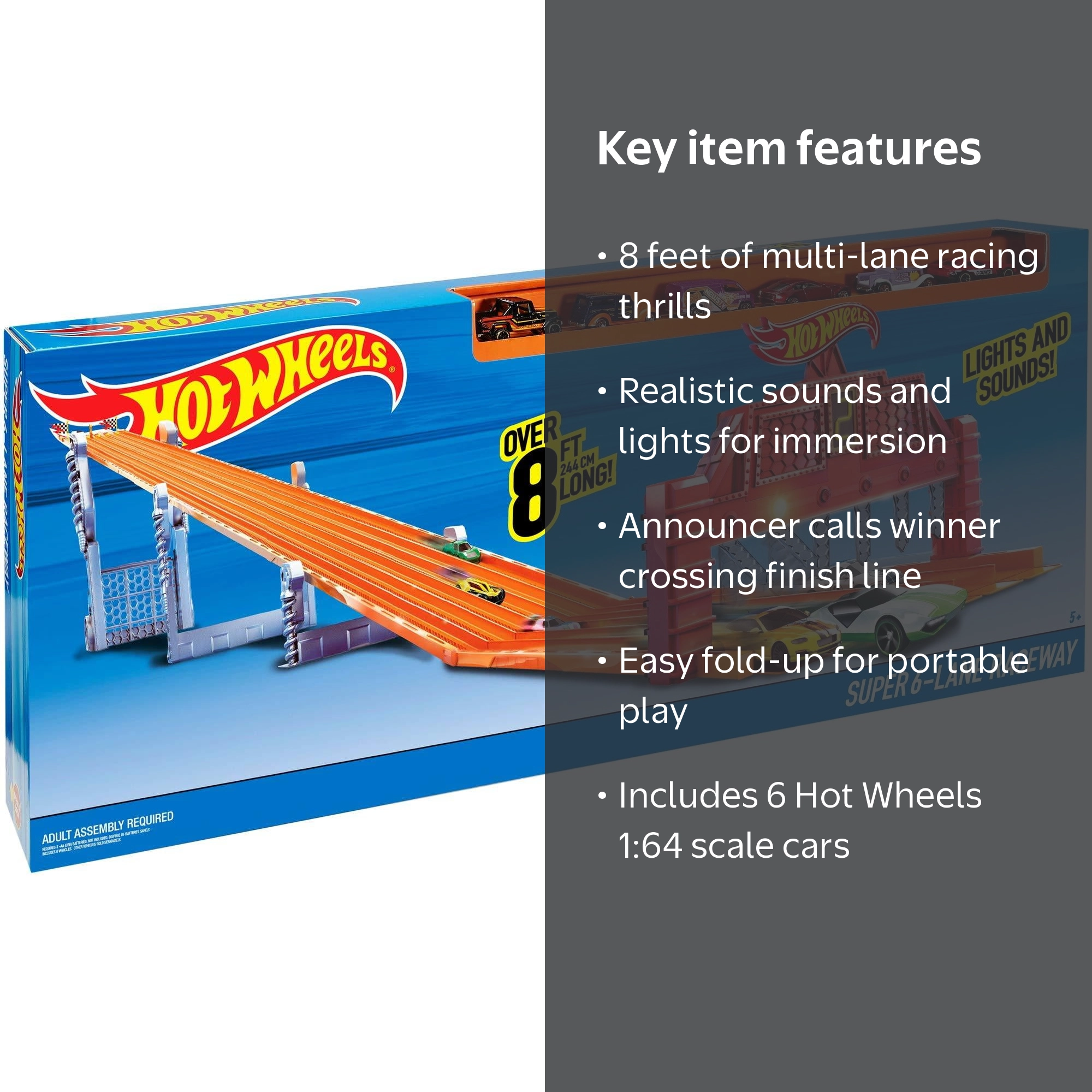 Hot Wheels - Super 6-Lane Raceway Track Set - Orange, Multi-Lane