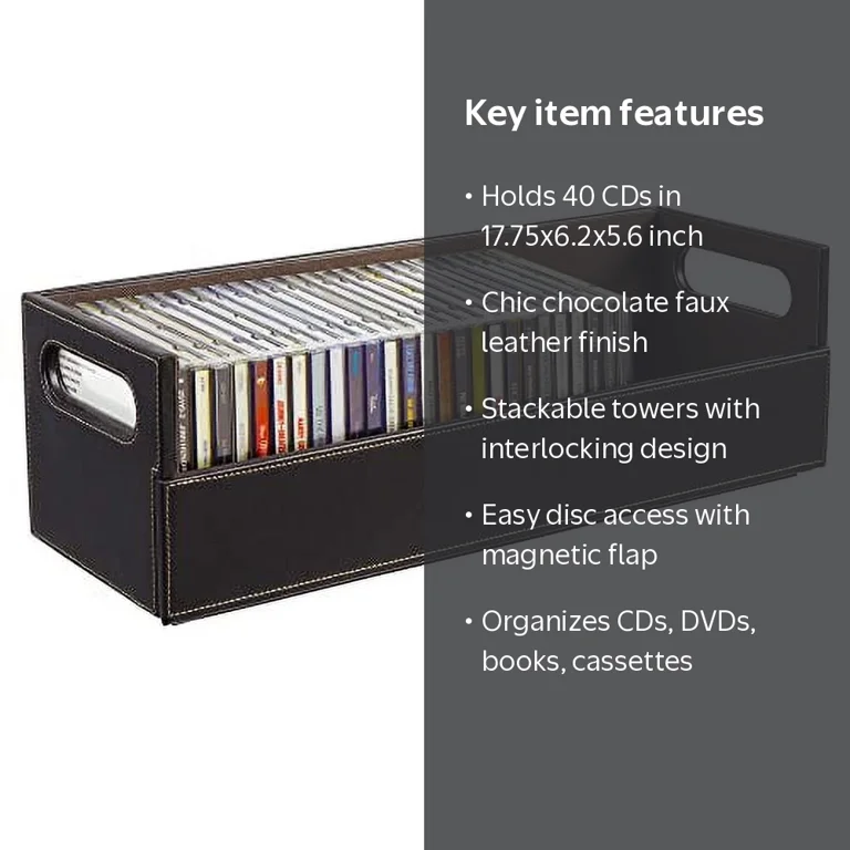 Stock Your Home, CD Tray, Can Store Up to 40 CDs, Faux Leather
