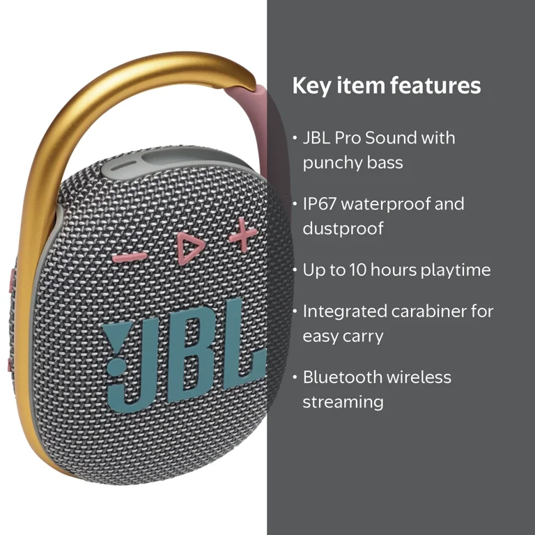 JBL Clip 4 - Ultra-portable Waterproof Speaker - Grey - Walmart.com