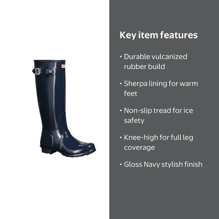Hunter Women's Original Tall Gloss Navy Rain Boot, Durable Rubber