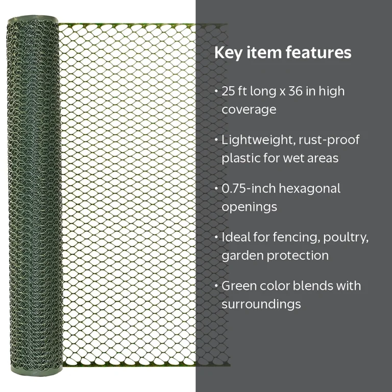 Expert Gardener Green Plastic Poultry Netting, 25'L x 36