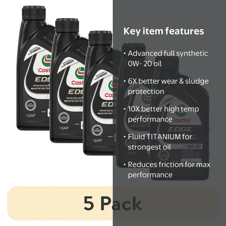 5 pack) Castrol EDGE 0W-20 Advanced Full Synthetic Motor Oil, 1