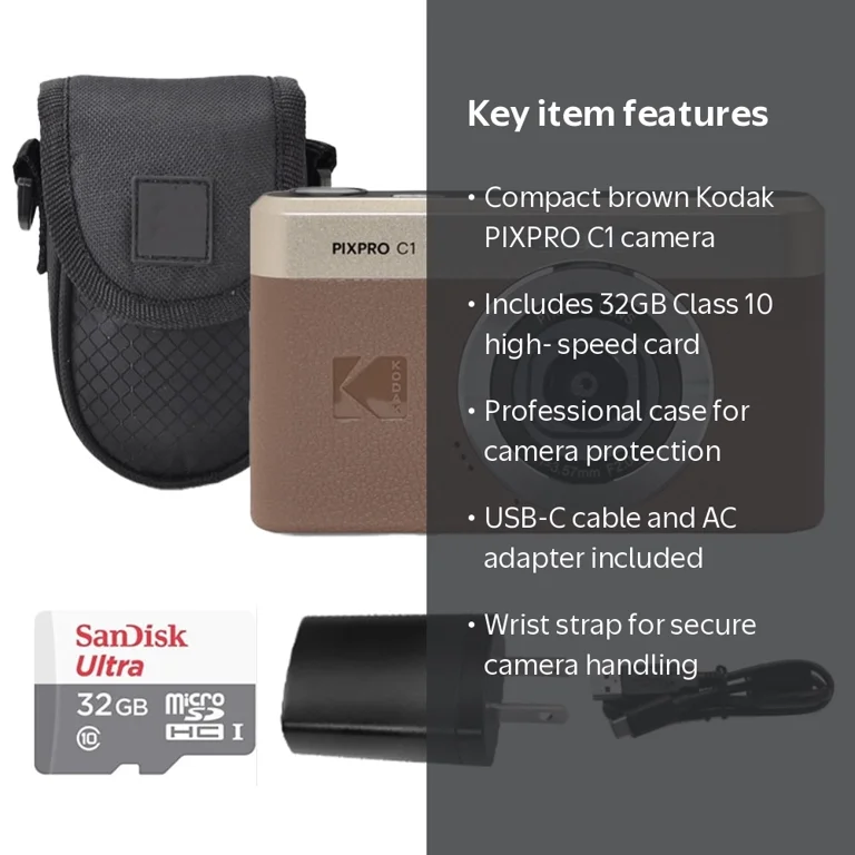 Kodak PIXPRO C1 Compact Digital Camera Brown + 32GB Memory Card +