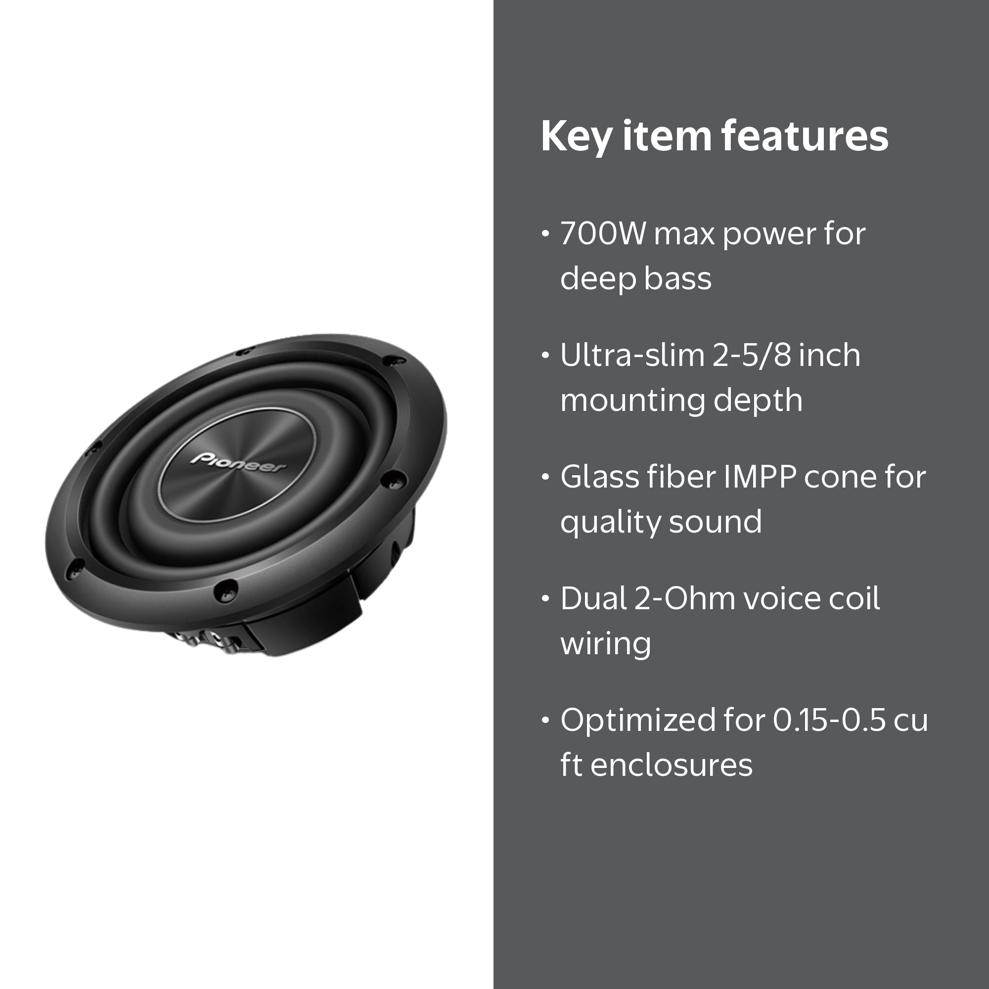 Pioneer TS-A2000LD2 8-inch Subwoofer, 700W Max Power, Shallow