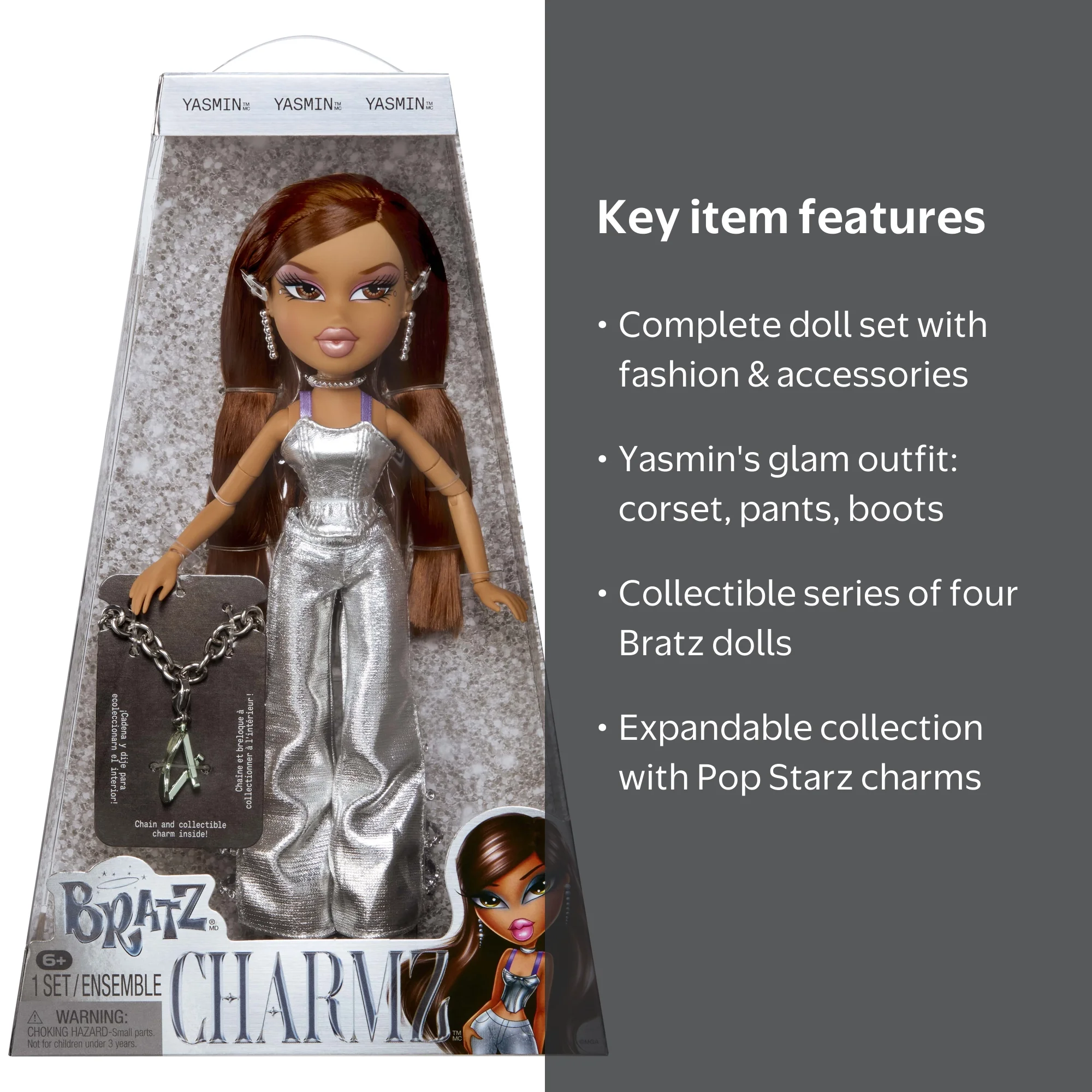 Bratz, Fashion Doll, Yasmin Charmz, with Customizable Charm