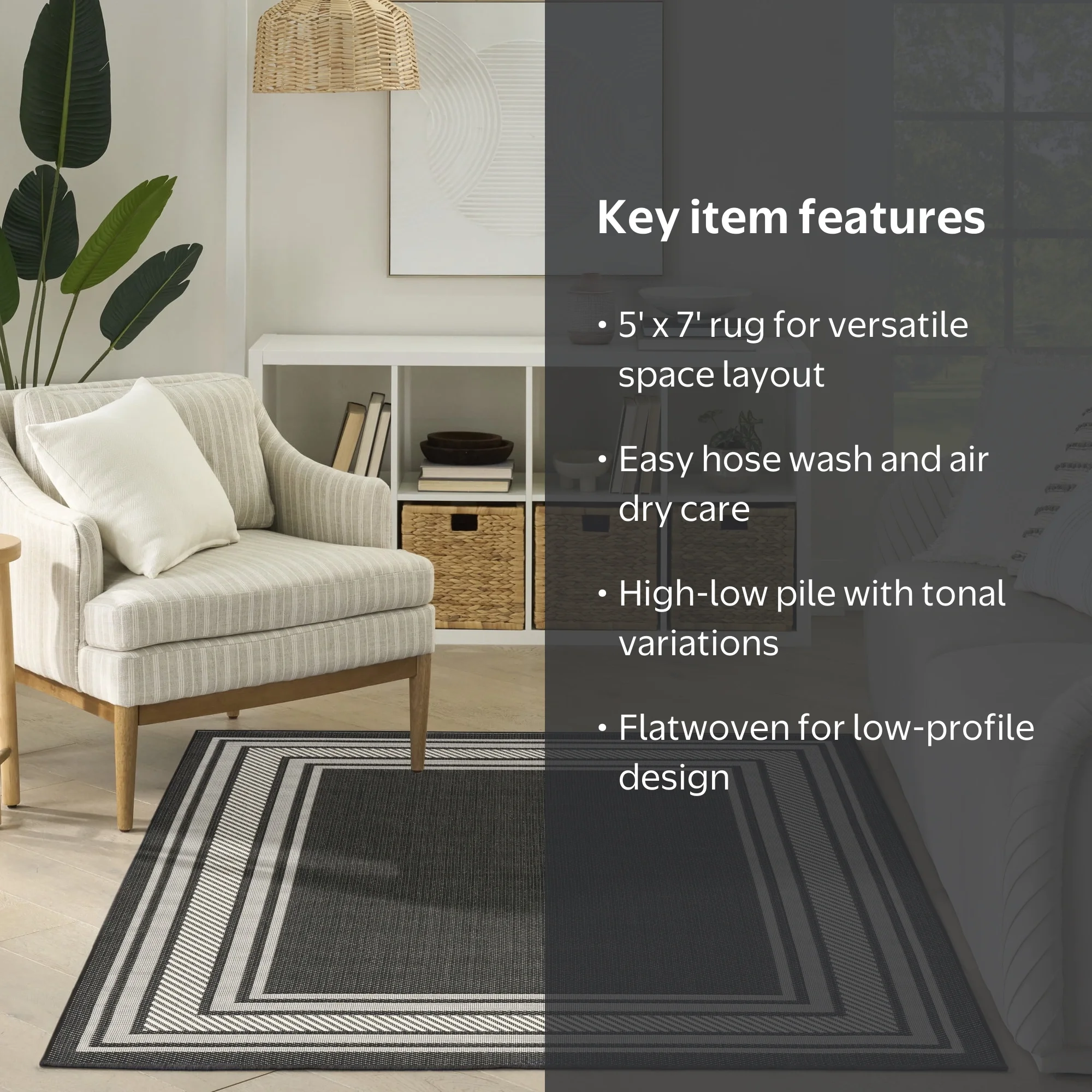 Nourison Horizon Indoor/Outdoor 5' x 7' Black Modern Rug - Walmart.com