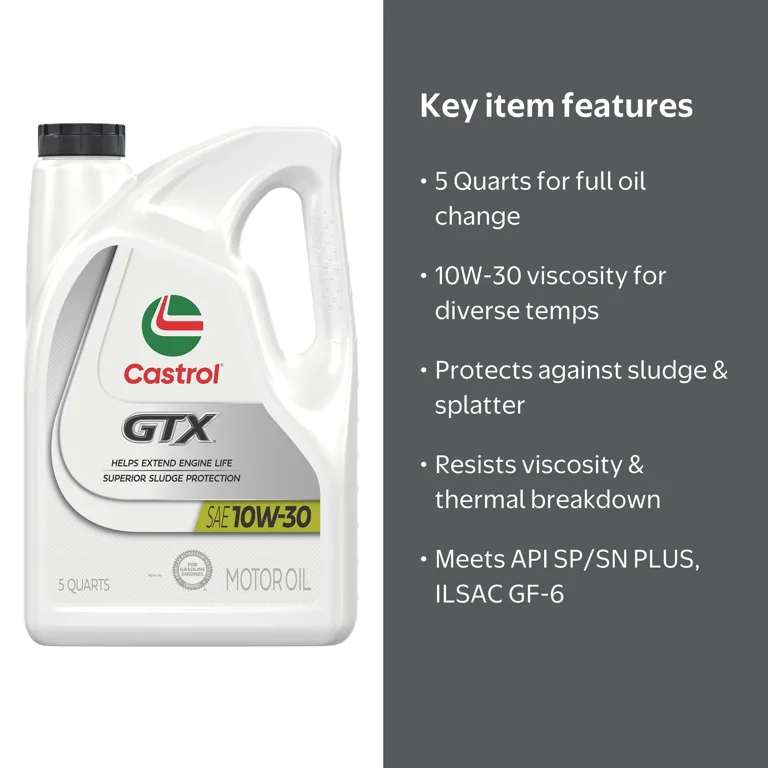 Castrol, Conventional Motor Oil, 10W-30, 5 Quarts, Meets API SN