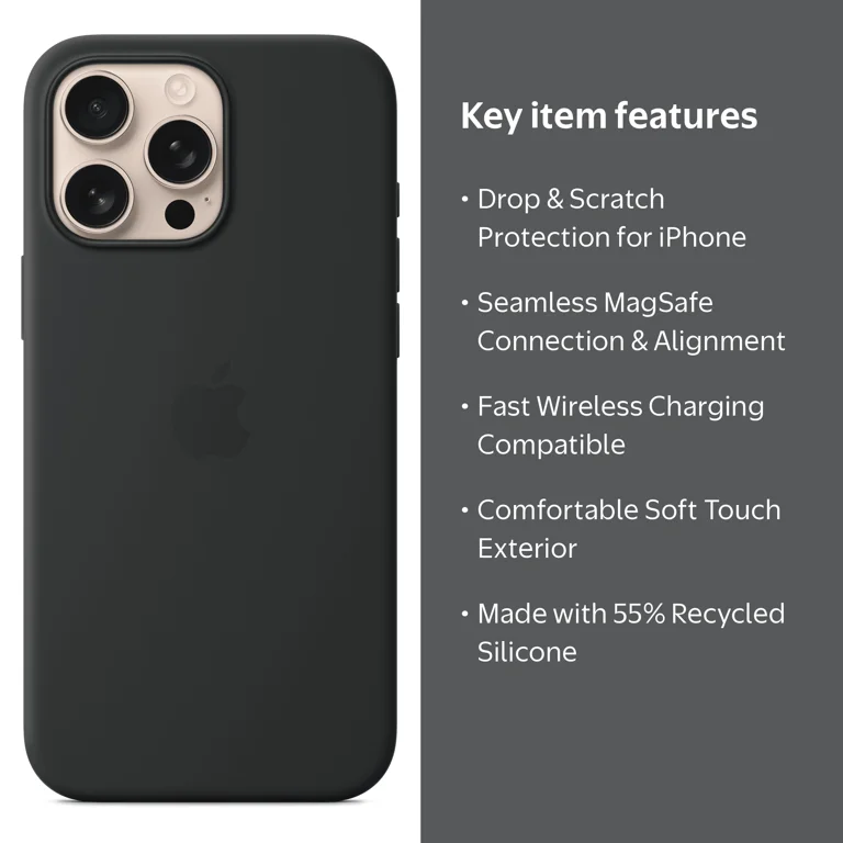 Apple, iPhone 16 Pro Max Silicone Case with MagSafe, Black