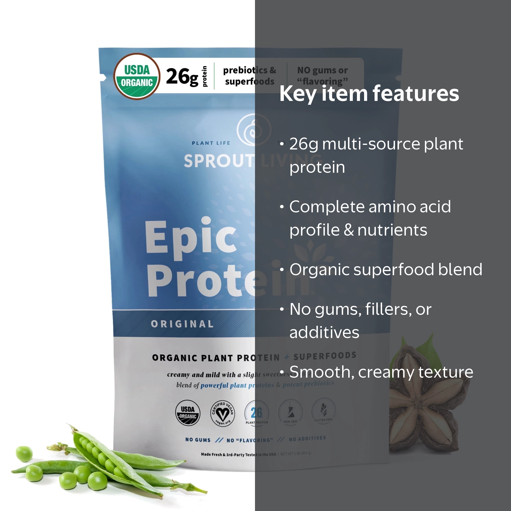 Sprout Living Epic Protein, 1 lb, Plant Protein Superfoods