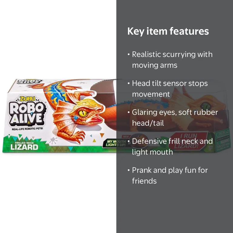 ZURU, Robo Alive Frill Neck Lizard Robotic Pet Figure, Orange