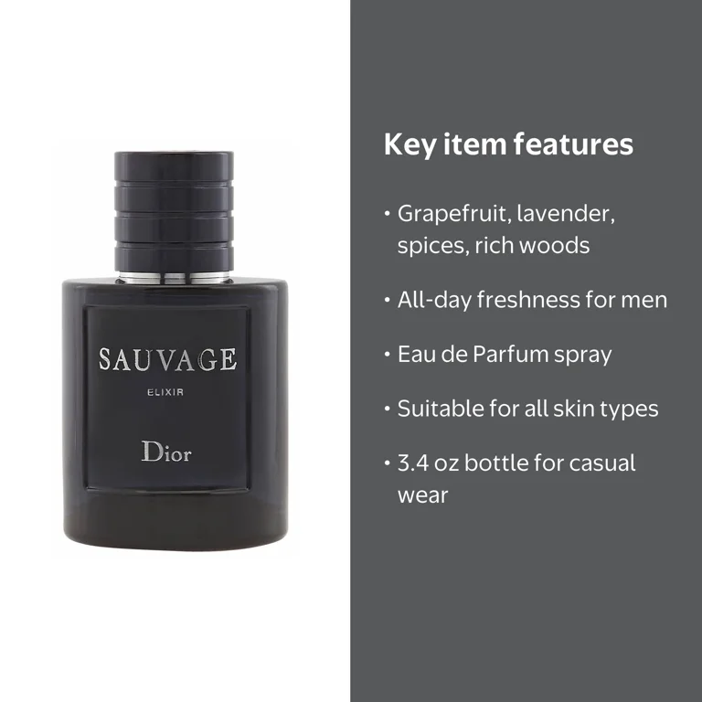 Dior Sauvage Elixir Spray, Men's Perfume, 3.4 oz, 2021 Launch