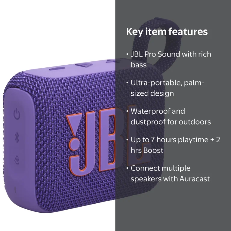 JBL, Portable Bluetooth Speaker, Purple, Waterproof, Less than 1lb