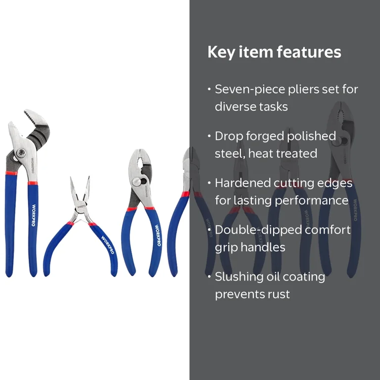 WORKPRO, Pliers Set, 7-Piece, Drop-Forged Steel, Comfort Handles
