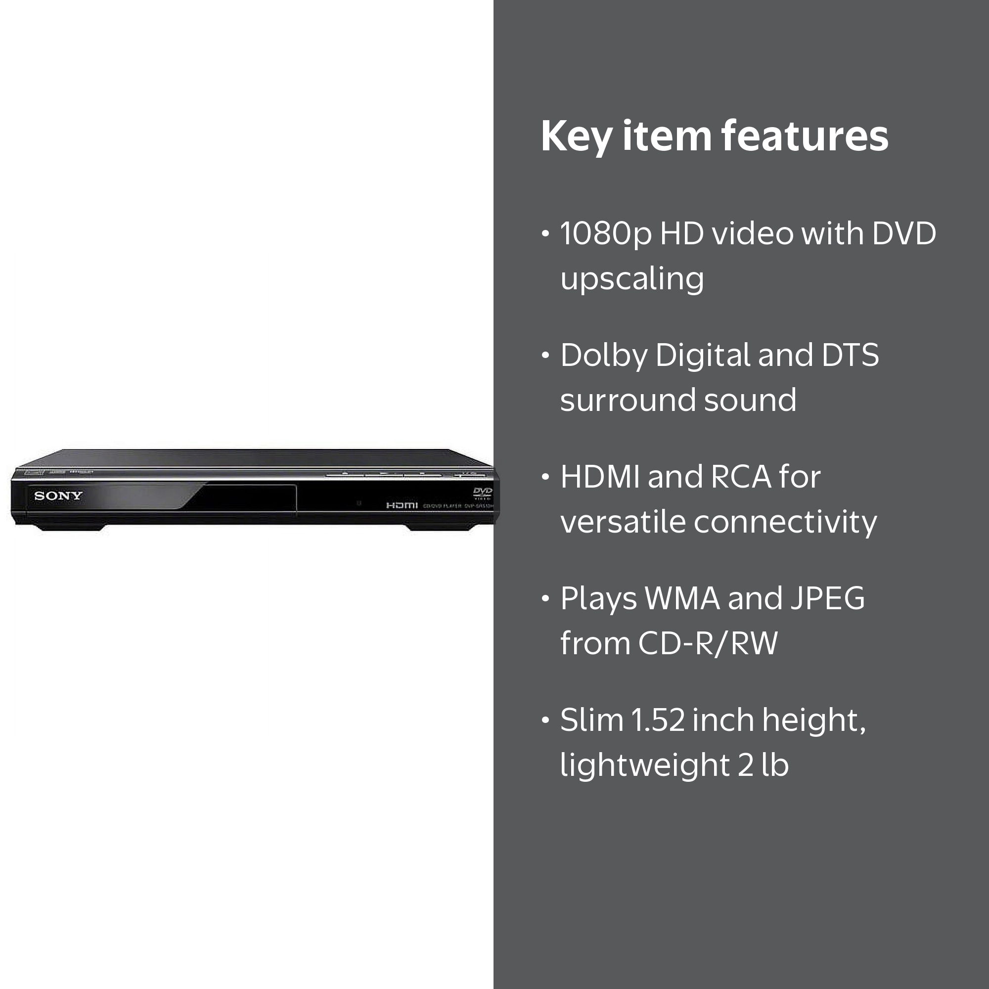 Sony, DVD Player, DVP-SR510H, 1080p HDMI Dolby Digital - Walmart.com