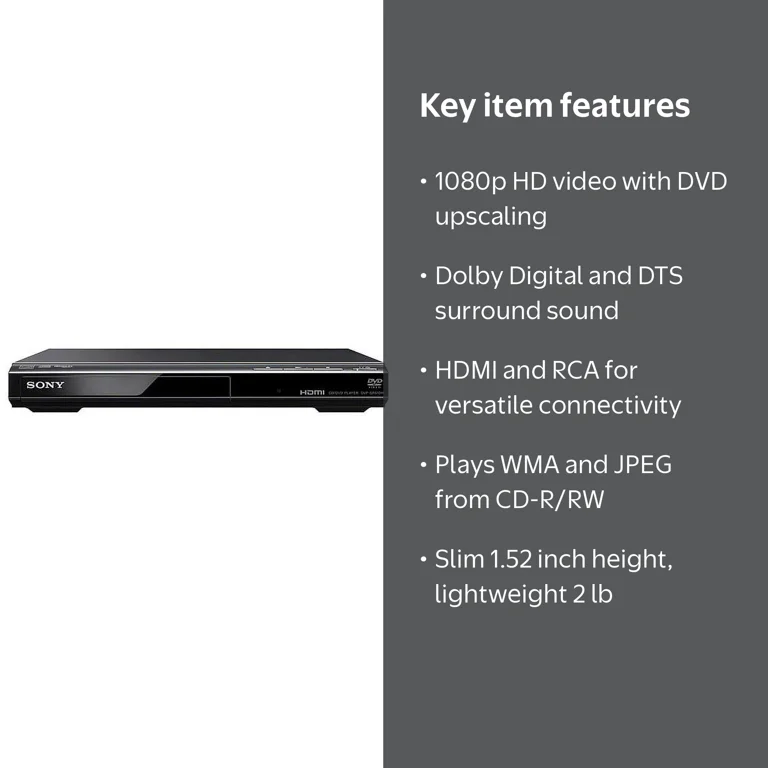 Sony, DVD Player, 1080p HDMI, Dolby Digital, Remote - Walmart.com