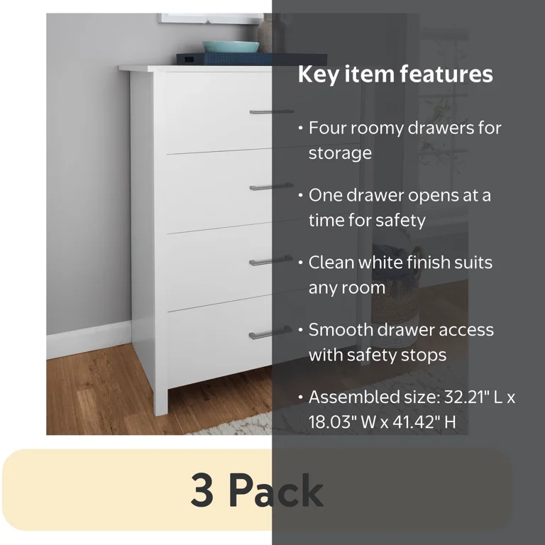 Free Shipping! Mainstays Hillside 4-Drawer Dresser White Finish
