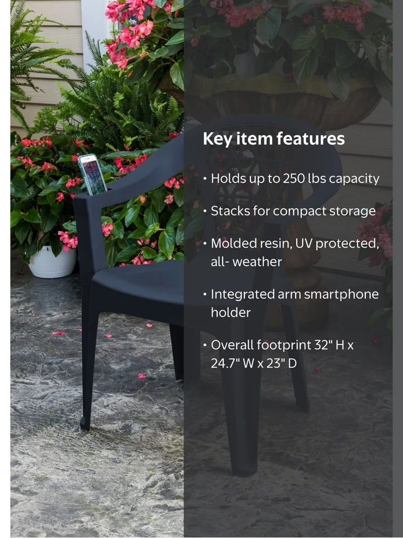 Adams Penza Outdoor Resin Stack Chair with Phone Holder Ideal for