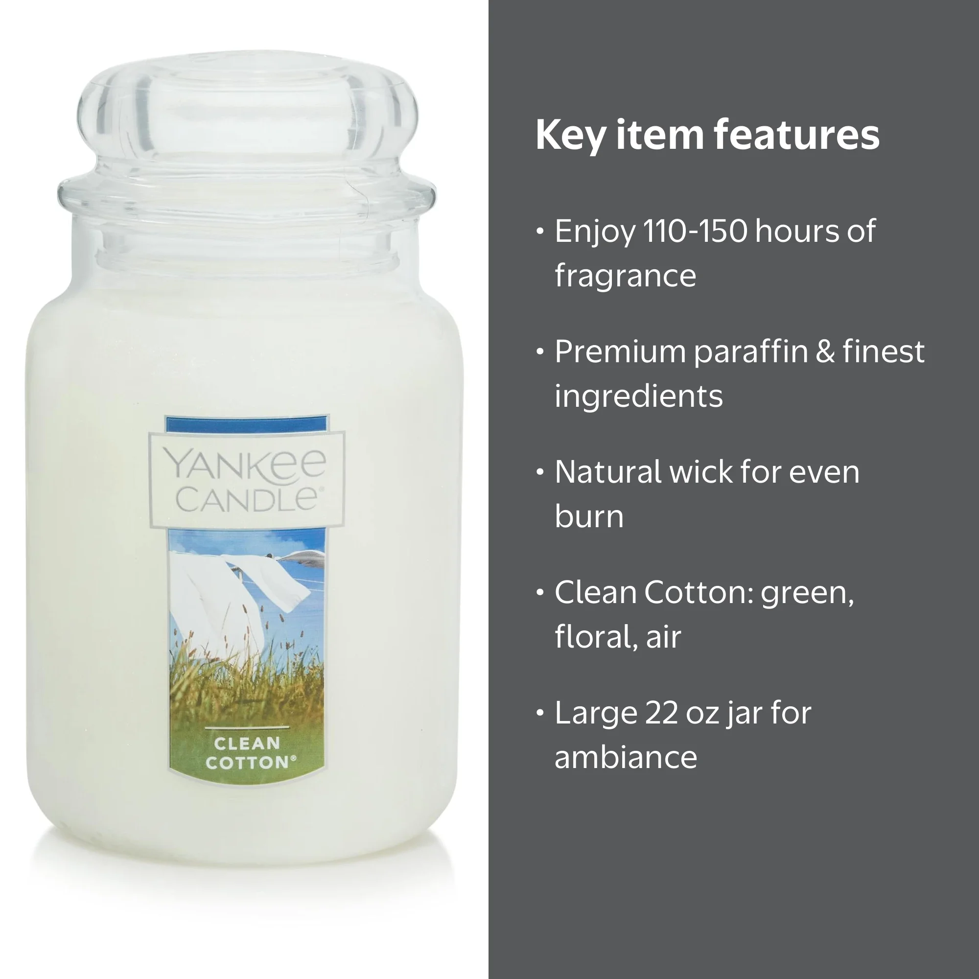 Yankee Candle, Large Jar Candle, 22 oz, Clean Cotton® - Walmart.com