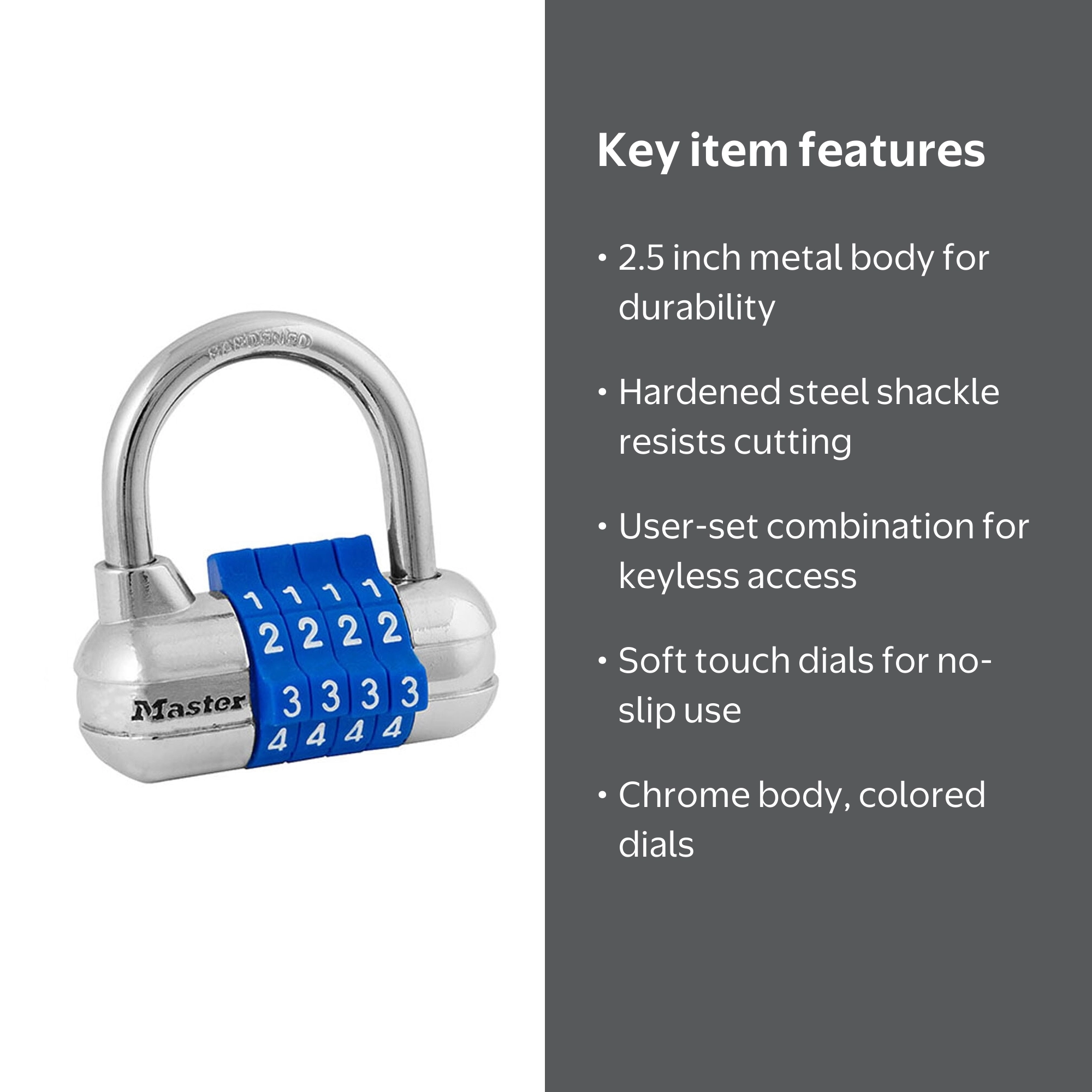 Master Lock 1523D, 64mm Metal, 21mm Steel Shackle, Resettable