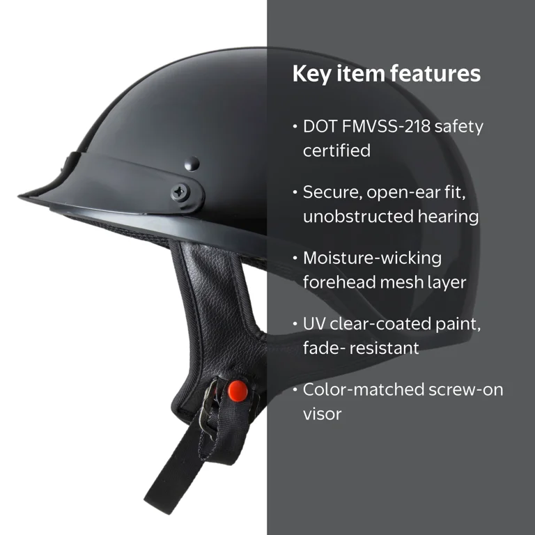 FUEL Adult Motorcycle Half Helmet, Dot Approved, Gloss Black
