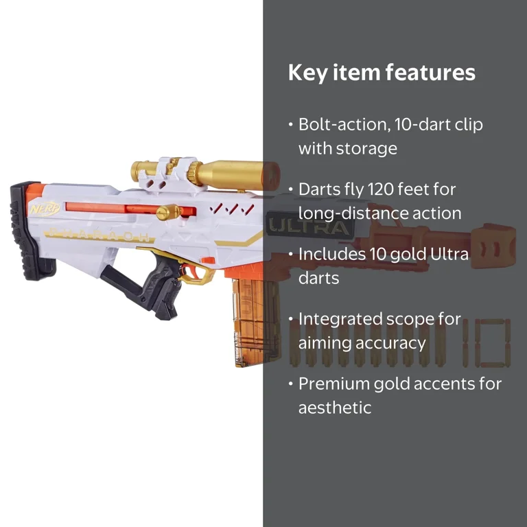 Nerf Ultra Pharaoh Gold Accents Blaster - Includes 10-Dart Clip