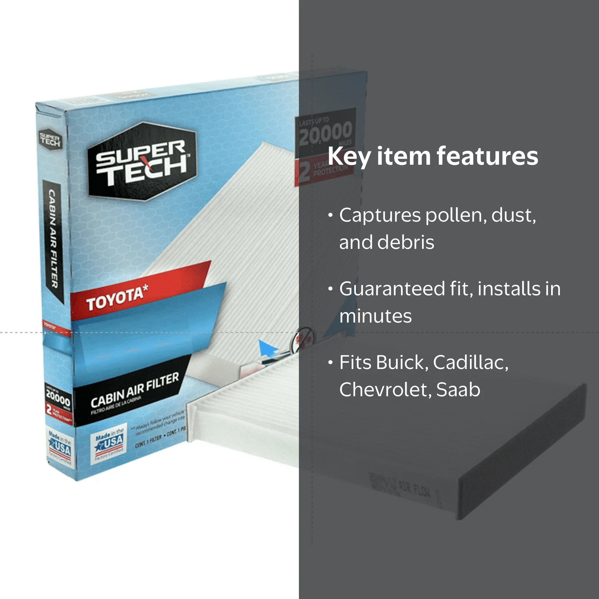 Super Tech, Cabin Air Filter, 5550, for Buick Cadillac Chevrolet