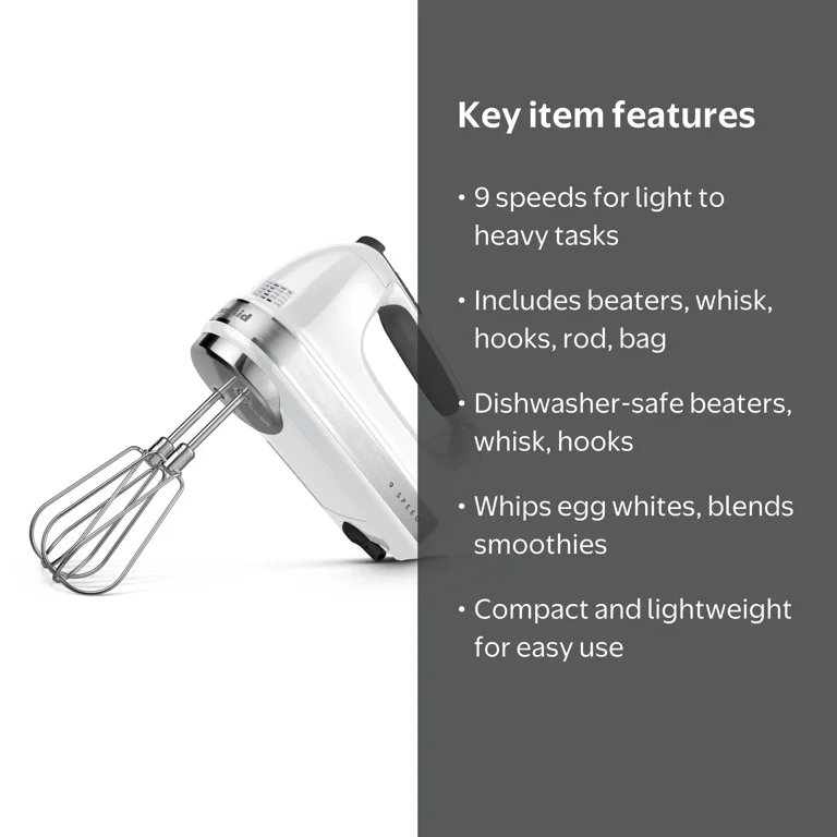 KitchenAid, Hand Mixer, KHM926, 9-Speed White with Accessories