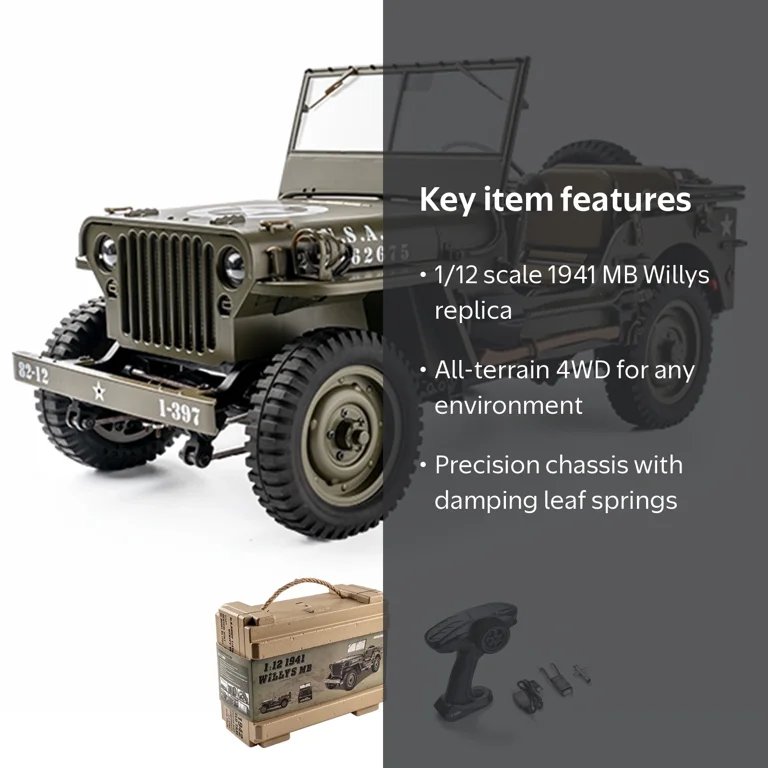 Fms 1/12 RC Jeep Willys Metal Army Toy Truck with Transmitter