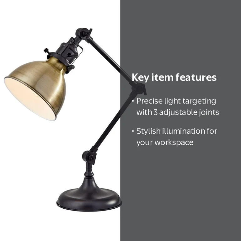 Simplee Adesso Alden Desk Lamp, Antique Bronze with Brass Accents