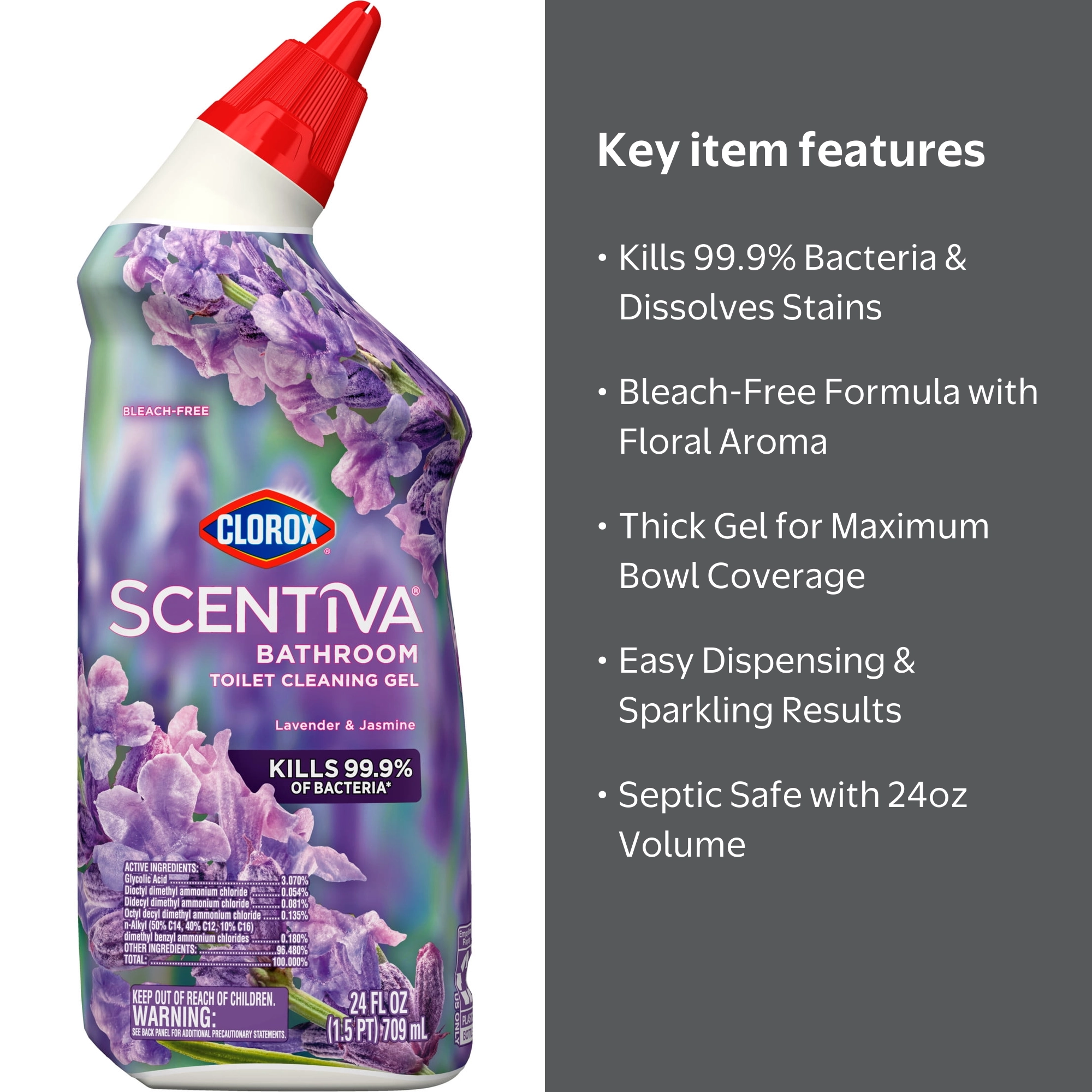 Clorox, Toilet Cleaning Gel, Lavender and Jasmine, 24 fl oz