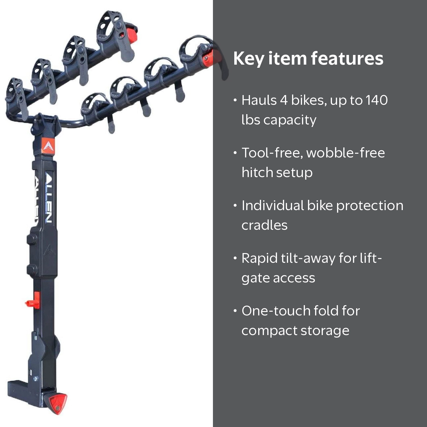 Allen Sports, Bike Carrier, QR545 Locking Hitch Mount for 4 Bikes