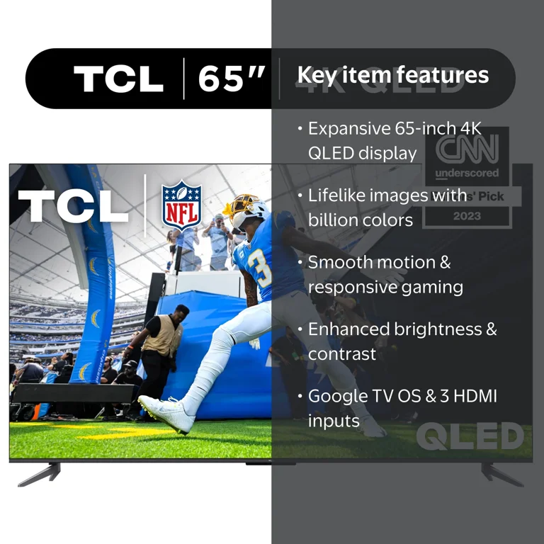 TCL 65” Q Class 4K QLED HDR Smart TV with Google TV, Dolby Vision TCL 65” Q Class 4K QLED HDR Smart TV with Google TV, Dolby Vision