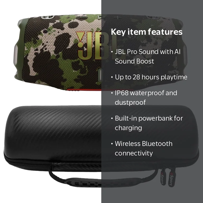 JBL CHARGE 6 Waterproof Portable Speaker Bundle with gSport Carbon