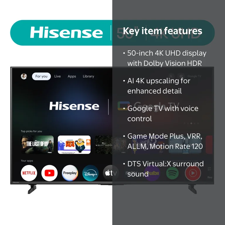 Hisense 50-Inch Class H5 Series 4K UHD HDR Google Smart TV (50H5BG