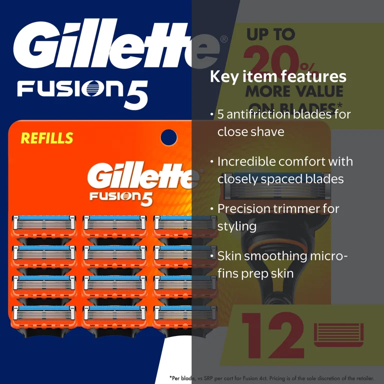 Gillette Fusion5 Razor Blade Refill, 12 ct, Men, Compatible with