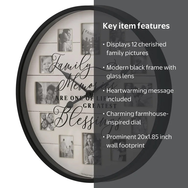 Free Shipping! Mainstays Sentiment Photo Frame Wall Clock, 20
