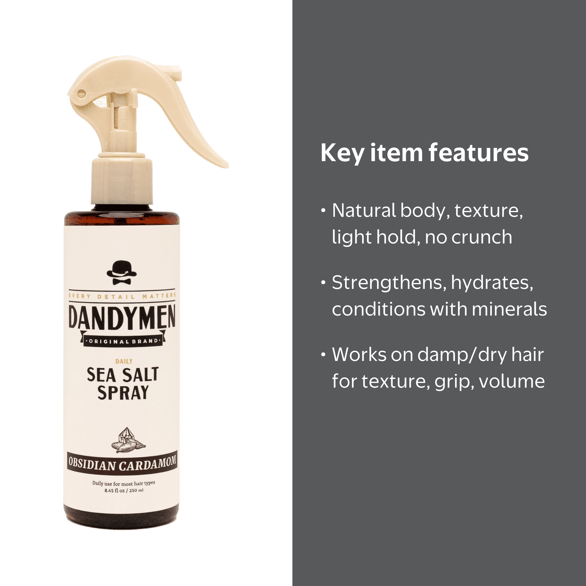 DANDYMEN COLLECTION Light Hold Sea Salt Spray 8.45 fl oz Obsidian