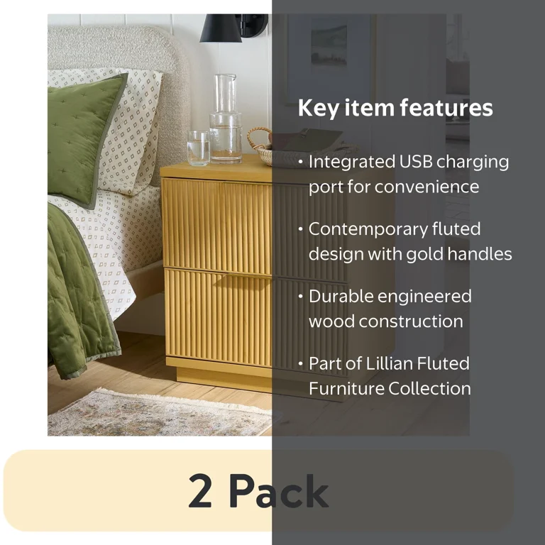 2 pack) Better Homes & Gardens Lillian Fluted 2-Drawer Nightstand