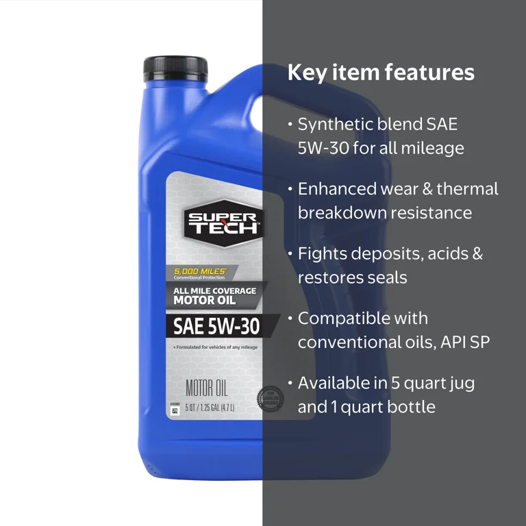 Super Tech All Mileage Synthetic Blend Motor Oil SAE 5W-30 5