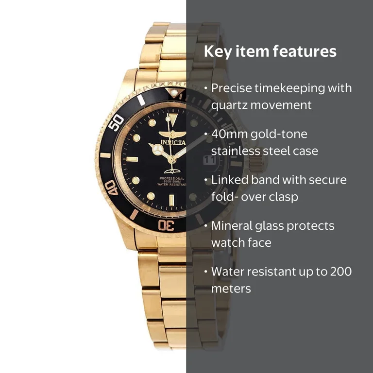 Invicta Pro Diver Gold-tone Black Dial 40mm Men's Watch 26975