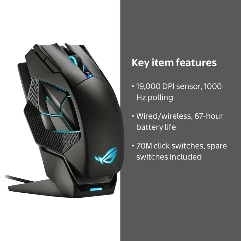 ASUS ROG Spatha X Gaming Mouse, Wireless, 19,000 DPI, Magnetic